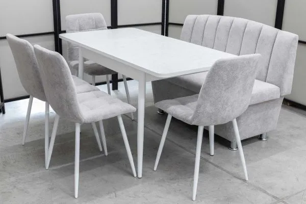 Диван, стол, 4 стула (серия Альт светло-серый) - Кухонные наборы