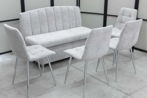 Диван, 4 стула хром (серия Альт светло-серый) - Кухонные наборы