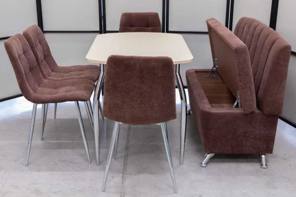 Диван, стол, 4 стула хром (серия Альт шоколад) - Кухонные наборы
