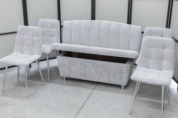 Диван, 4 стула хром (серия Альт светло-серый) - Кухонные наборы