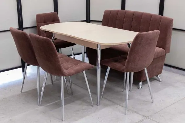 Диван, стол, 4 стула хром (серия Альт шоколад) - Кухонные наборы