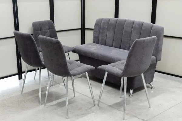 Диван, 4 стула хром (серия Альт графит) - Кухонные наборы