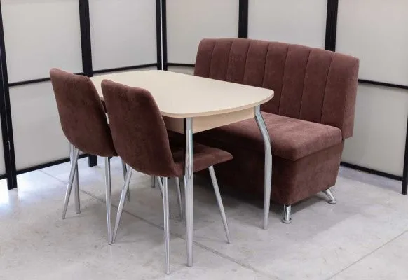 Диван, стол, 2 стула хром (серия Альт шоколад) - Кухонные наборы