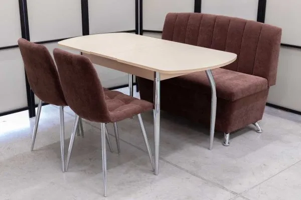 Диван, стол, 2 стула хром (серия Альт шоколад) - Кухонные наборы