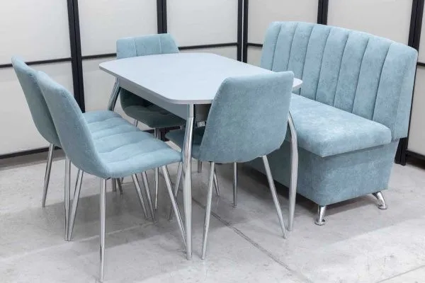 Диван, стол, 4 стула хром (серия Альт ментол) - Кухонные наборы