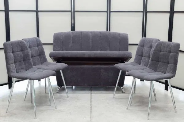 Диван, 4 стула хром (серия Альт графит) - Кухонные наборы