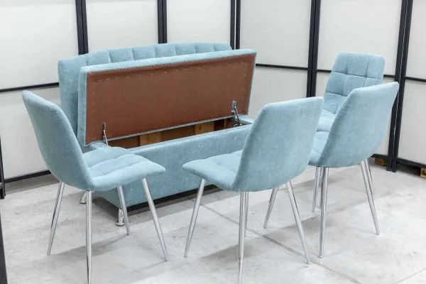 Диван, 4 стула хром (серия Альт ментол) - Кухонные наборы