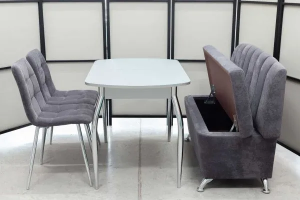 Диван, стол, 2 стула хром (серия Альт графит) - Кухонные наборы