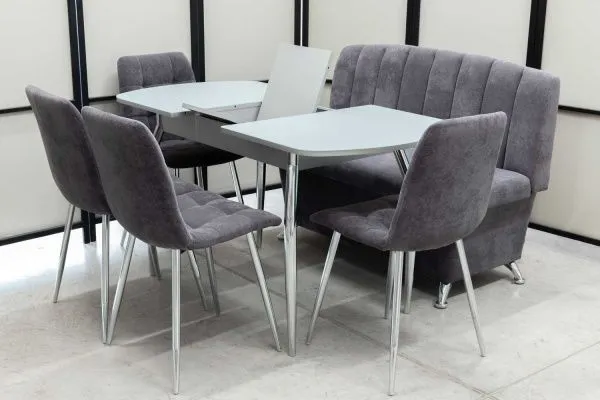 Диван, стол, 4 стула хром (серия Альт графит) - Кухонные наборы