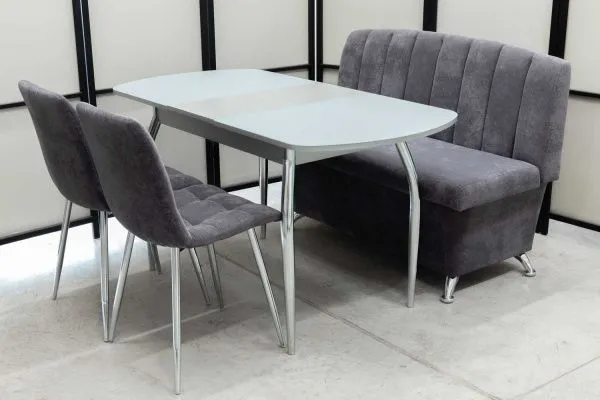 Диван, стол, 2 стула хром (серия Альт графит) - Кухонные наборы