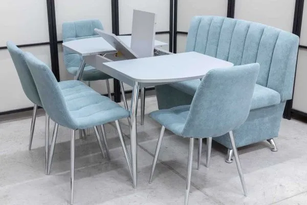 Диван, стол, 4 стула хром (серия Альт ментол) - Кухонные наборы