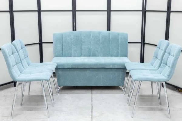 Диван, 4 стула хром (серия Альт ментол) - Кухонные наборы