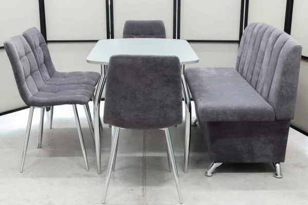 Диван, стол, 4 стула хром (серия Альт графит) - Кухонные наборы