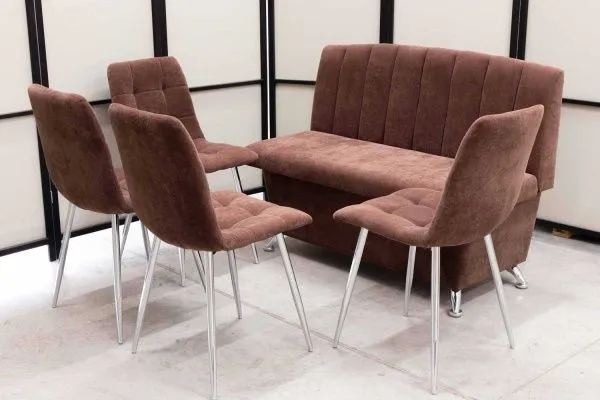 Диван, 4 стула хром (серия Альт шоколад) - Кухонные наборы
