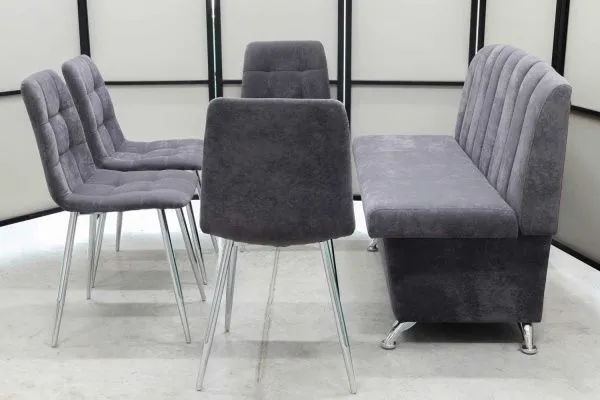 Диван, 4 стула хром (серия Альт графит) - Кухонные наборы