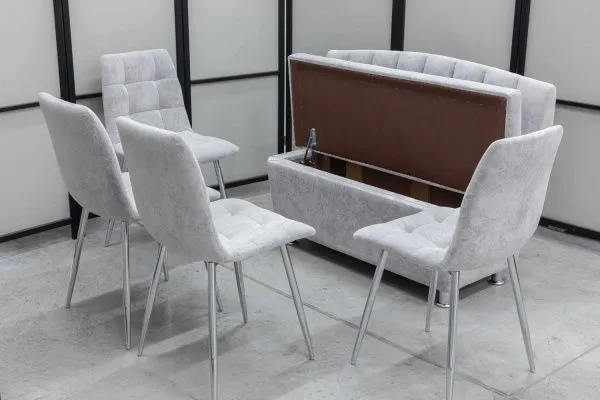 Диван, 4 стула хром (серия Альт светло-серый) - Кухонные наборы