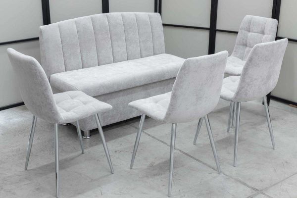 Диван, 4 стула хром (серия Альт светло-серый) - Кухонные наборыССС