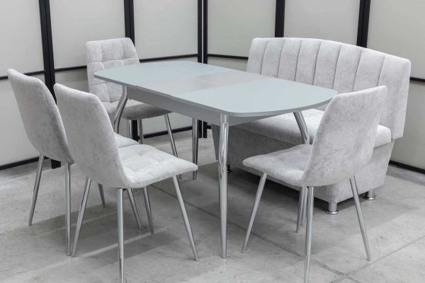 Диван, стол, 4 стула хром (серия Альт светло-серый) - Кухонные наборыССС
