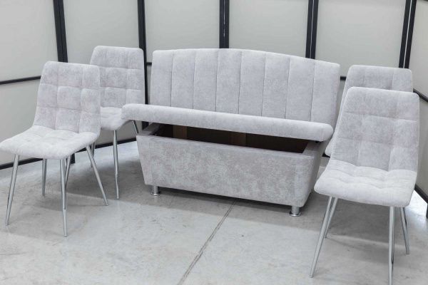 Диван, 4 стула хром (серия Альт светло-серый) - Кухонные наборыССС