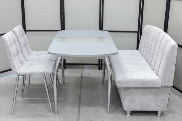 Диван, стол, 2 стула хром (серия Альт светло-серый) - Кухонные наборыССС