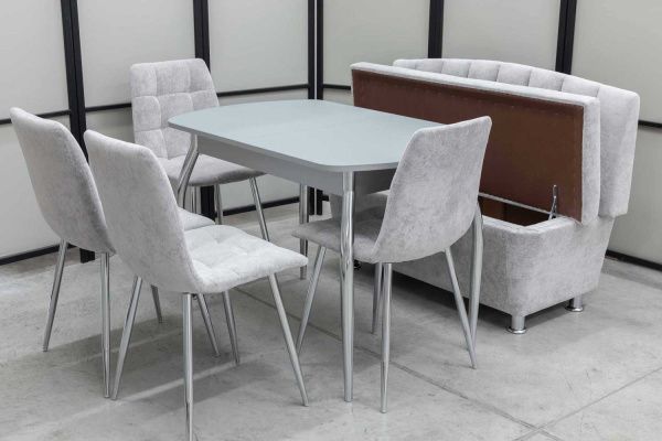 Диван, стол, 4 стула хром (серия Альт светло-серый) - Кухонные наборыССС