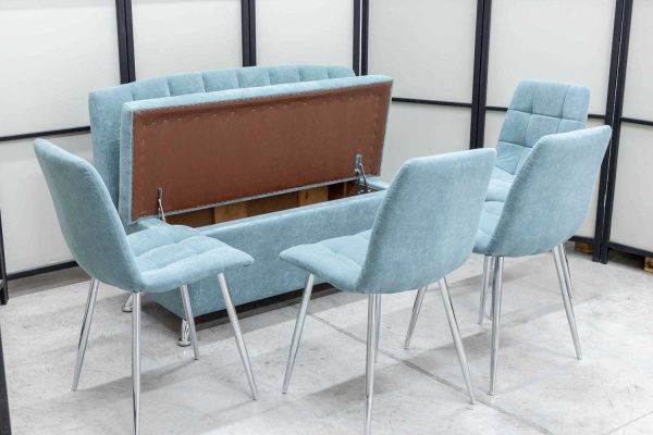 Диван, 4 стула хром (серия Альт ментол) - Кухонные наборыССС