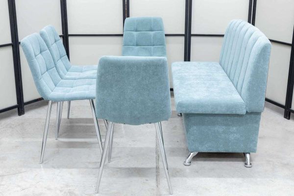 Диван, 4 стула хром (серия Альт ментол) - Кухонные наборыССС