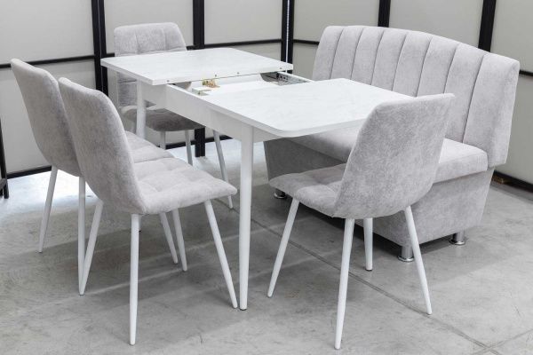 Диван, стол, 4 стула (серия Альт светло-серый) - Кухонные наборыССС