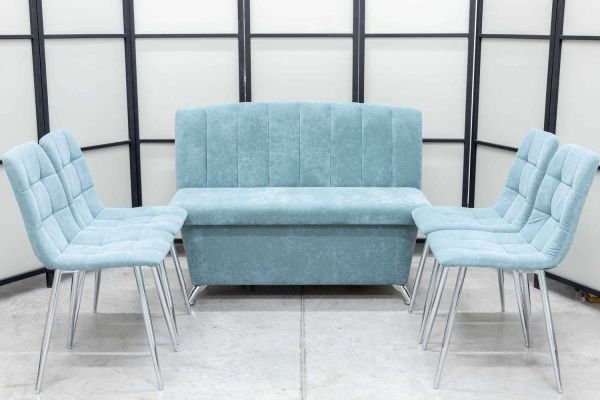 Диван, 4 стула хром (серия Альт ментол) - Кухонные наборыССС