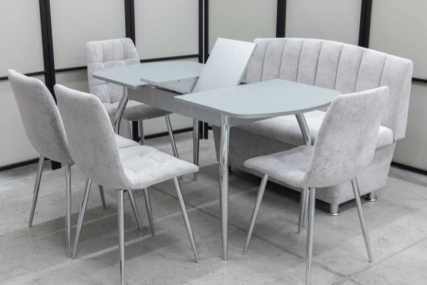 Диван, стол, 4 стула хром (серия Альт светло-серый) - Кухонные наборыССС