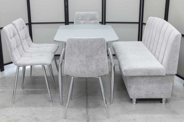 Диван, стол, 4 стула хром (серия Альт светло-серый) - Кухонные наборыССС