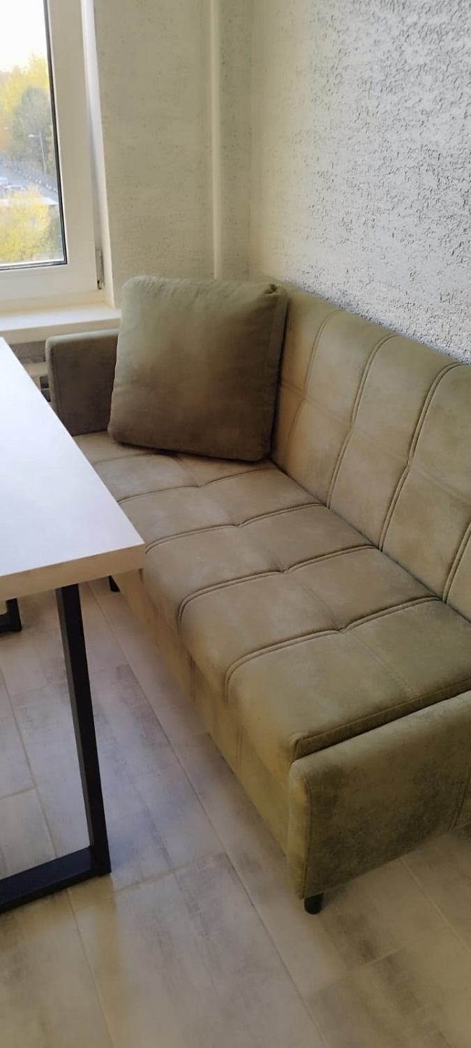 Кухонный прямой диван Авалон с ящиком (высокий подлокотник) - Кухонные диваны