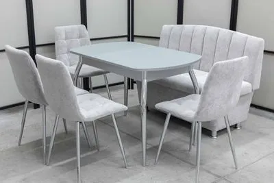 Диван, стол, 4 стула хром (серия Альт светло-серый) - Кухонные наборы
