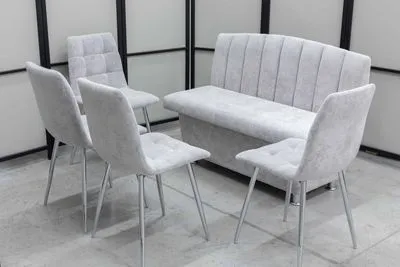 Диван, 4 стула хром (серия Альт светло-серый) - Кухонные наборы