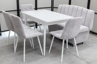 Диван, стол, 4 стула (серия Альт светло-серый) - Кухонные наборы